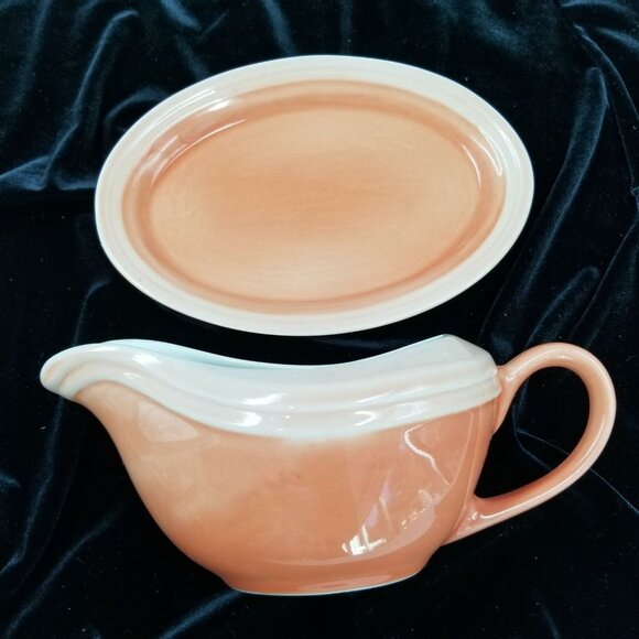 Oneida Sauceboat Tray Peach Coral 3180413 Gravy Boat Underplate Very Rare - Picture 1 of 7